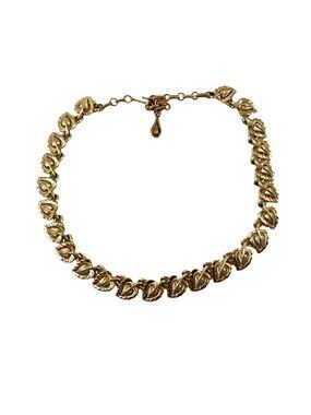 Coro Gold Tone Leaf Necklace Choker Mid Century Modern 13 to 17 Inches Vintage